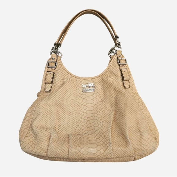 Coach Madison Snakeskin Embossed Beige Leather Shoulder Bag - Picture 1 of 11